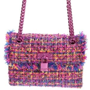 Kurt Geiger London Tweed Mini Brixton Shoulder Bag in Pink/Multicolored Tweed